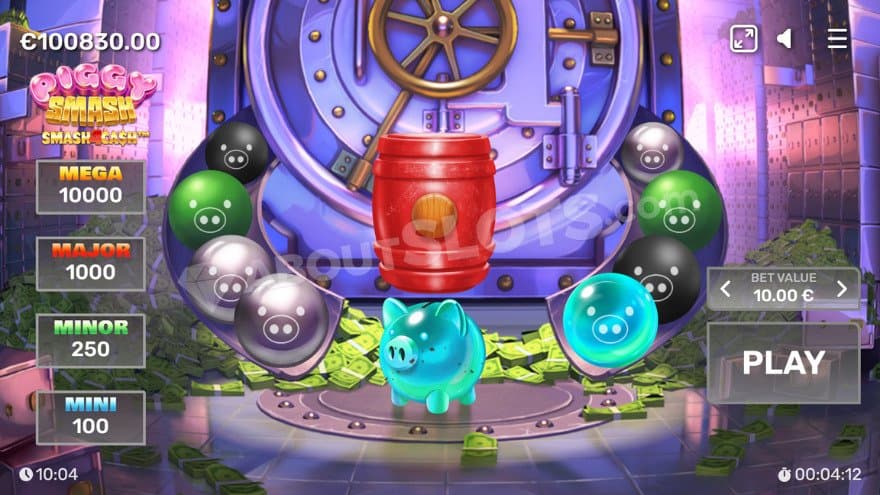 A red hammer is about to try to smash a piggy.