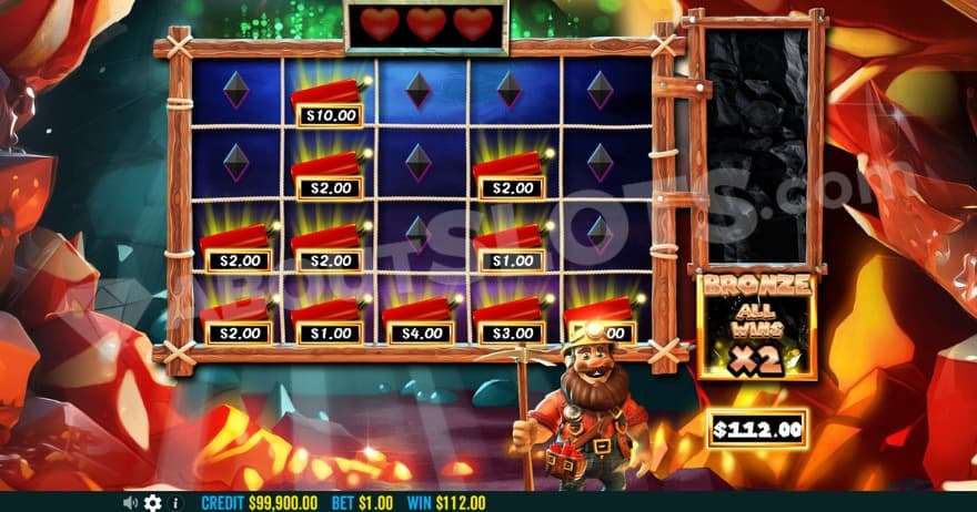 Bonus Game with eleven dynamite symbols on the reels.