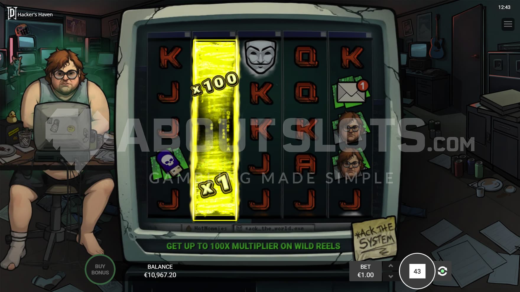 Multiplier Wild feature triggered in the base game, showing 2 values: x1 and x100.