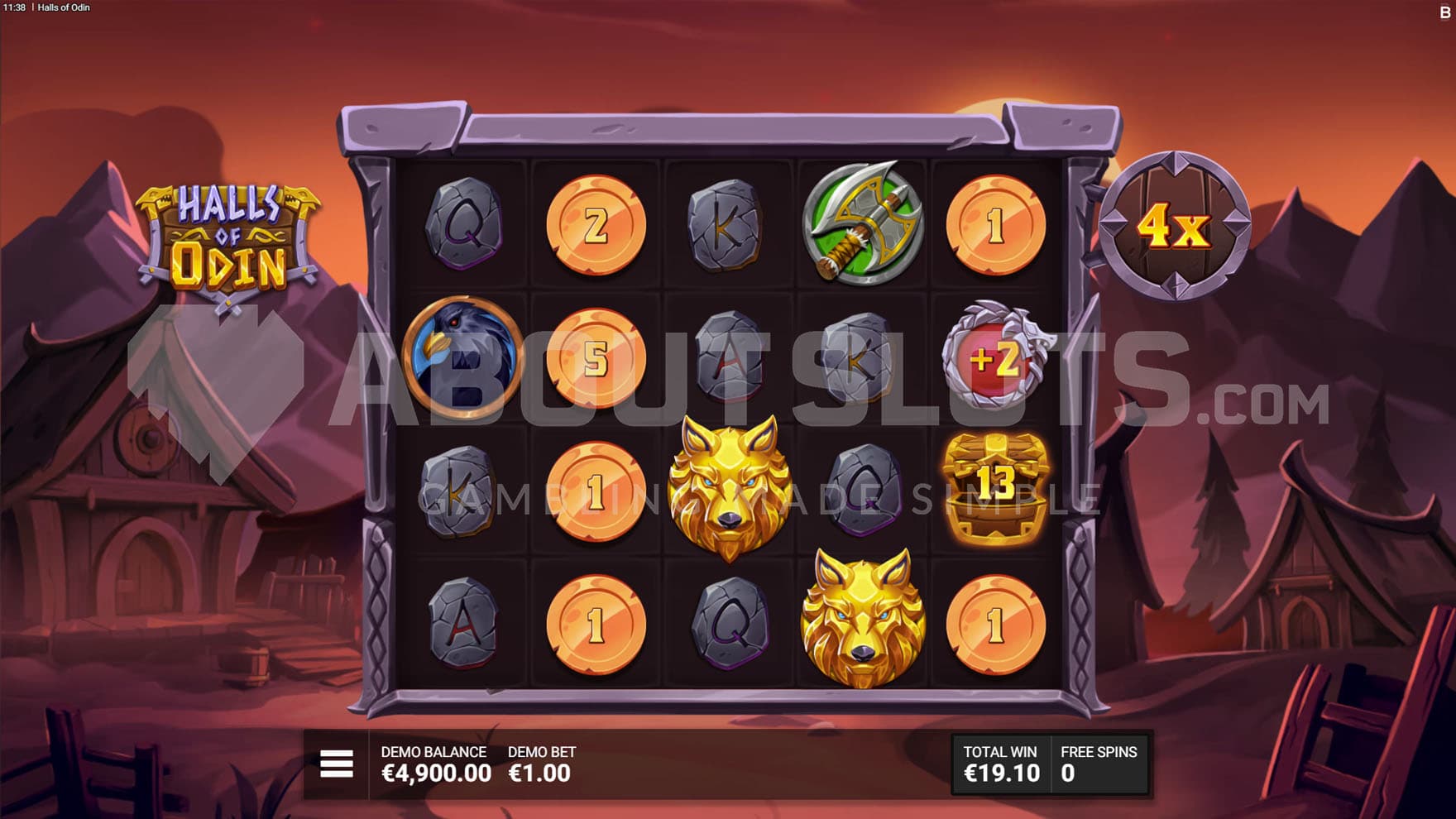 Free Spins bonus in progress, showing multiple Coins revealed from Mystery Gate symbols along with a Collector symbol.