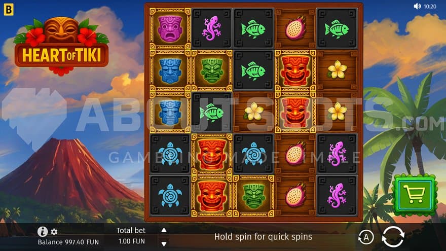 A casino slot with a volcano in the background.