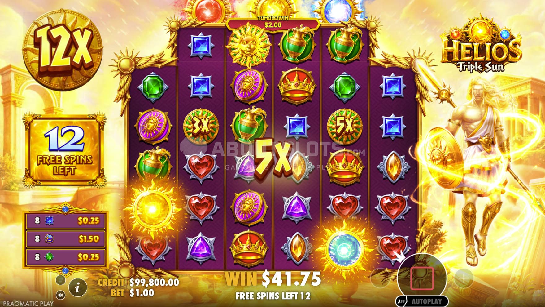 Screenshot of Free Spins, showing several multipliers boosting a win.