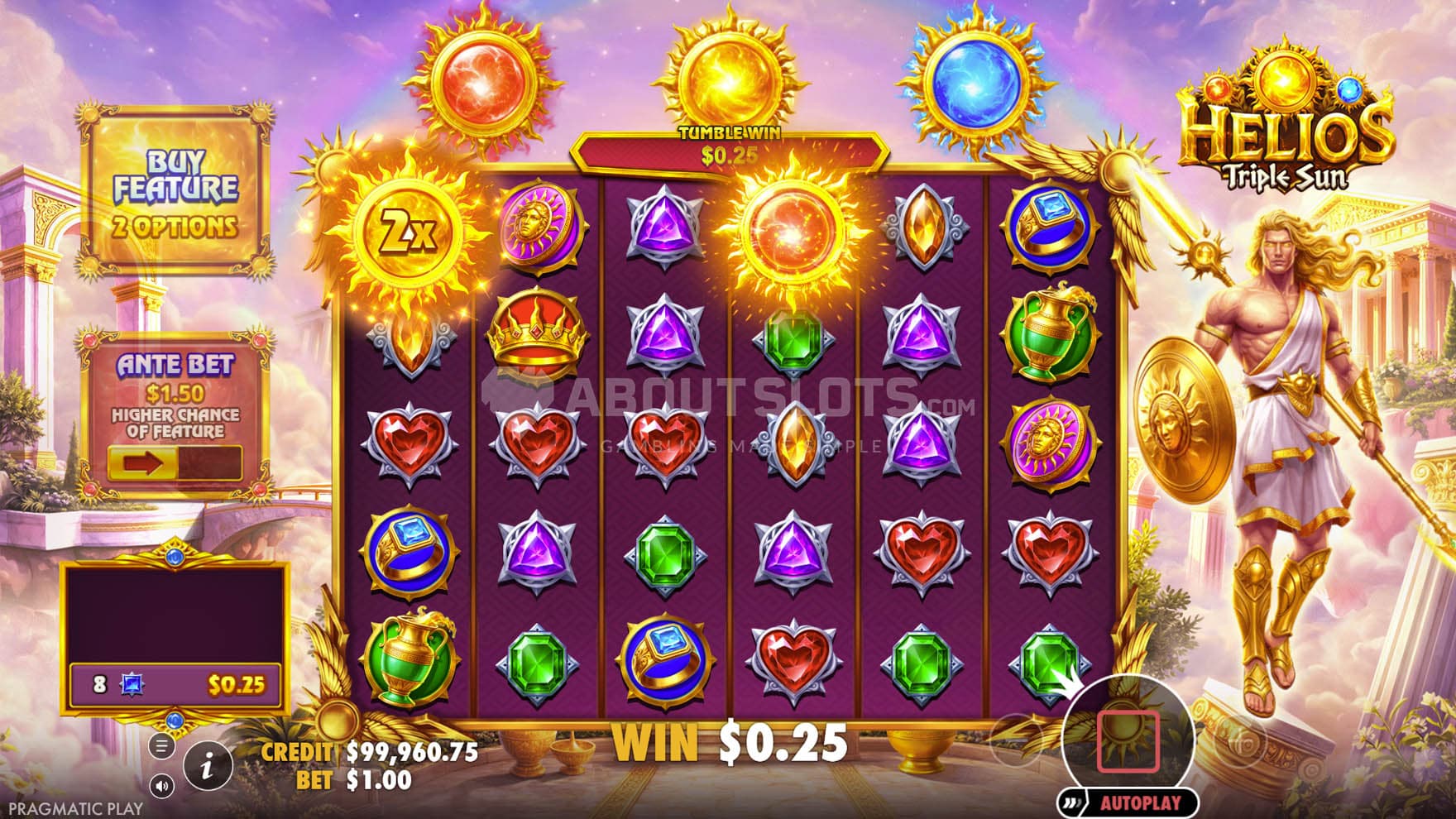 Screenshot of the Scatter symbol landed in the base game with a multiplier.