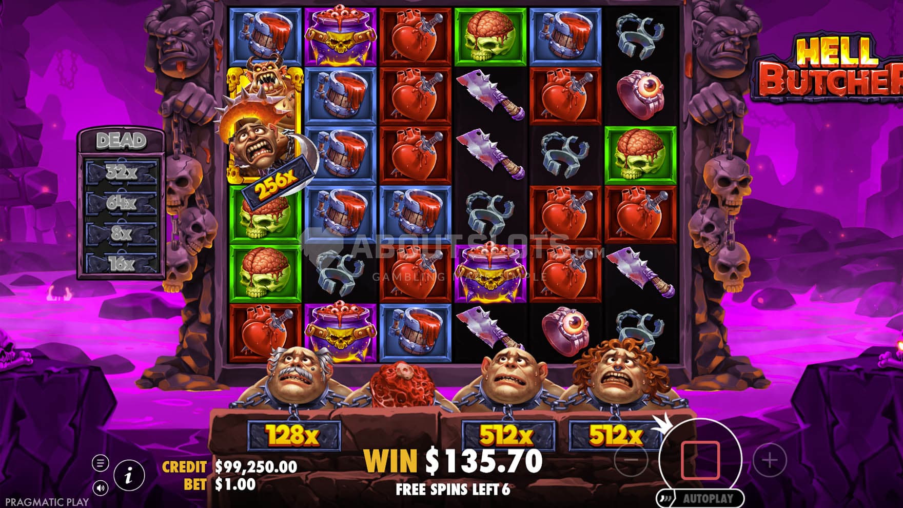 No Miss Madness Free Spins in progress showing an x256 multiplier collected by the Wild symbol.