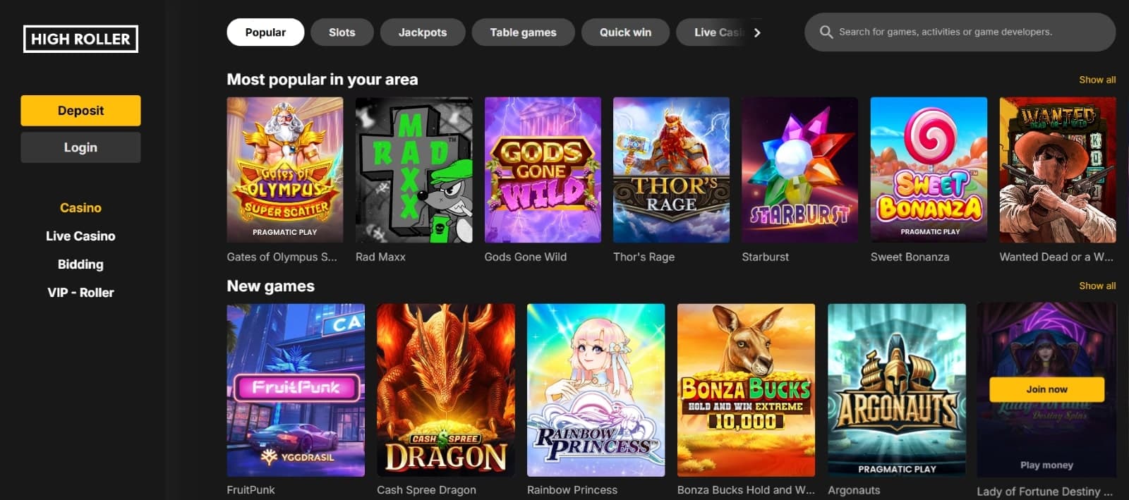 Highroller Casino slot games: Explore a vast collection of exciting online slots like Gates of Olympus and Rad Maxx.