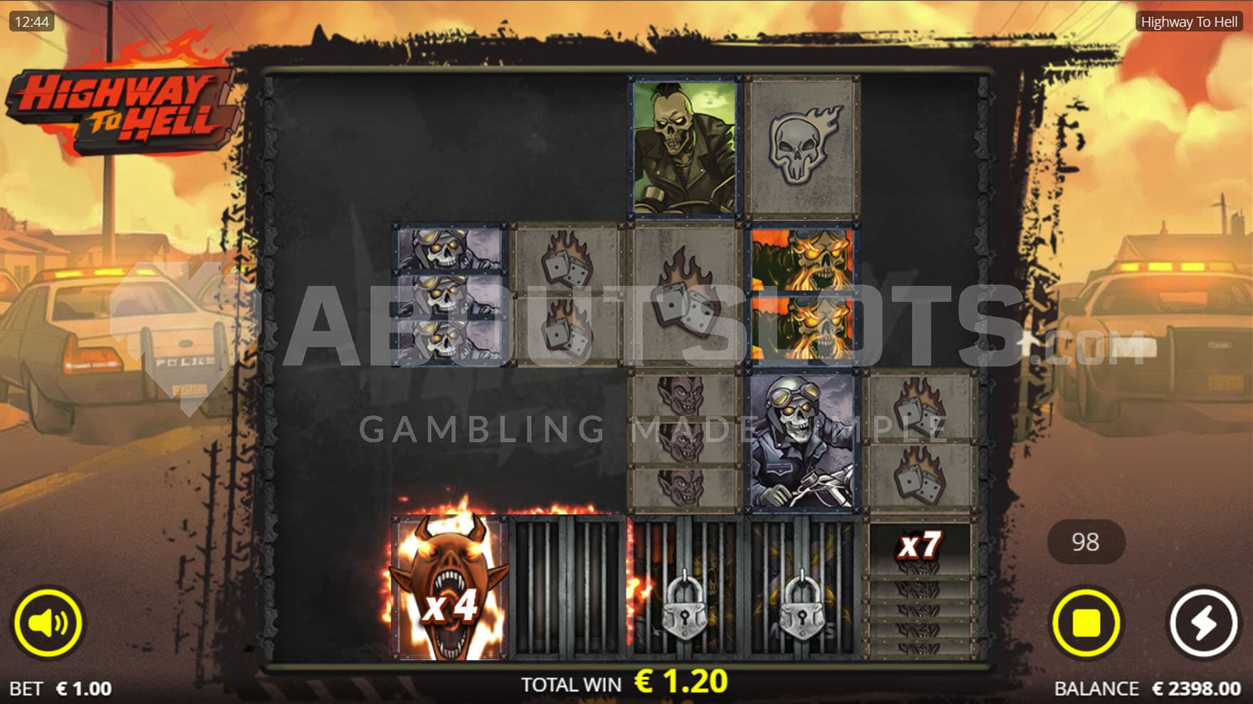 Demon feature triggered in the base game, showing an x4 multiplier accumulated on the symbol.