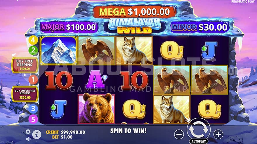 Base game with Jackpots being presented at the top of the reels.