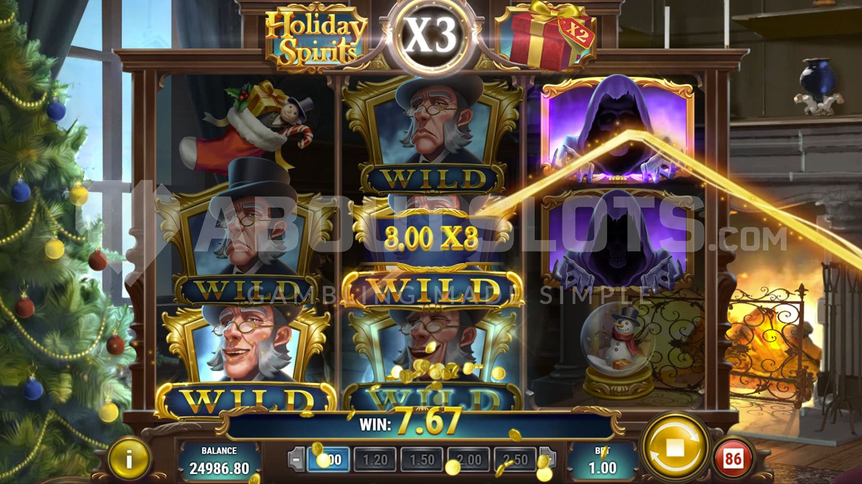 Ebenezer's Clock triggered in the base game, awarding an x3 win multiplier.