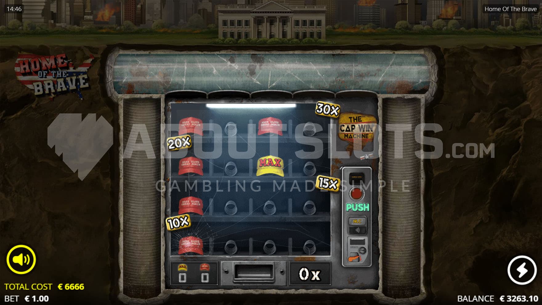 Cap Win Machine bonus showing a vending machine where red or yellow caps can be won.