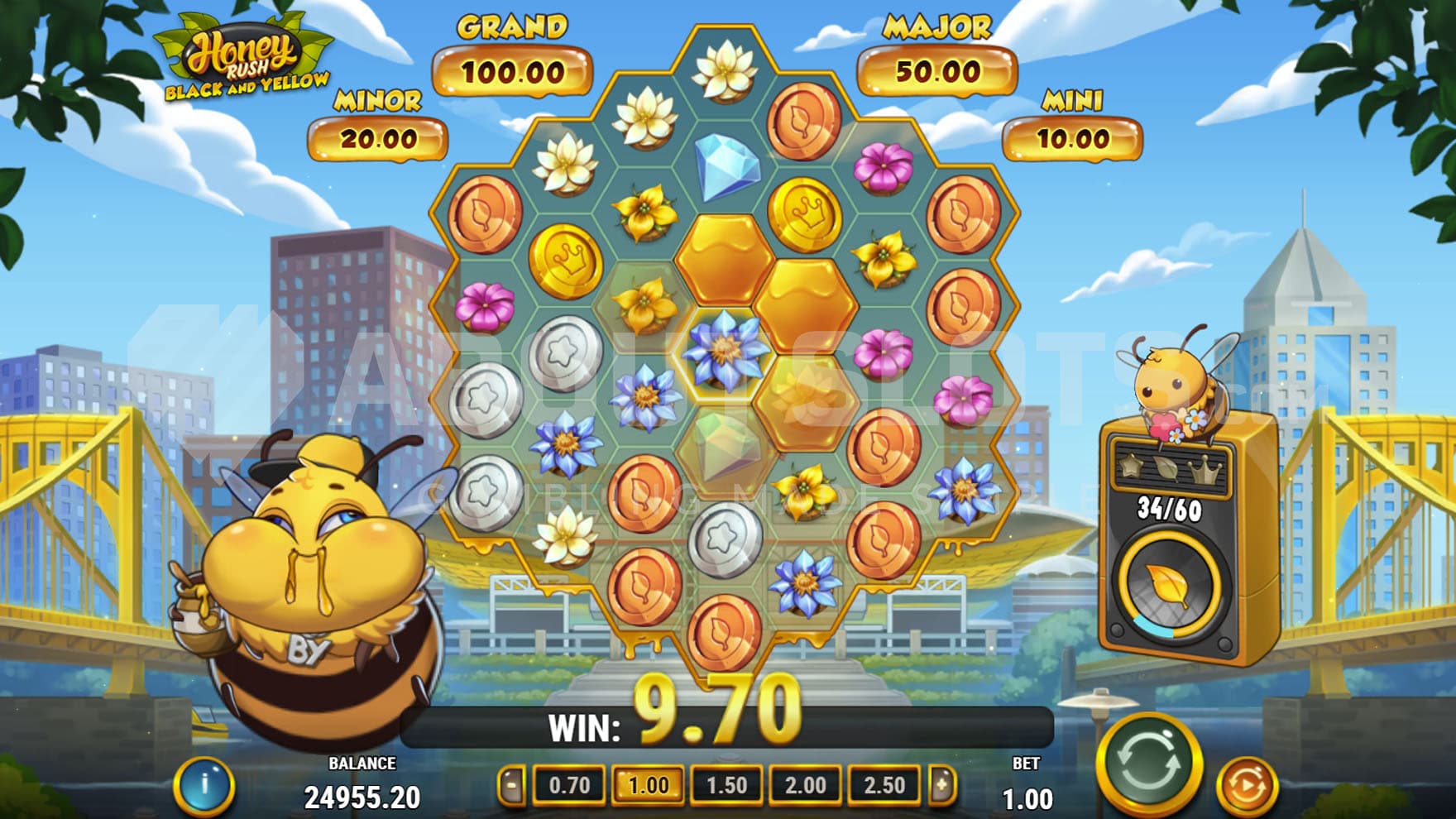 Drone Colony feature triggered, converting positions around the central symbol into matching symbols.