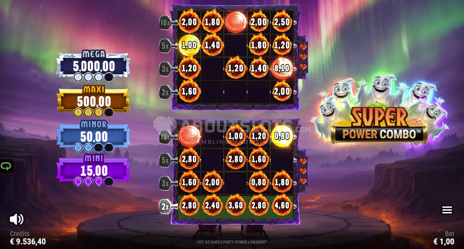 Screenshot of the Link&Win bonus in progress, showing two playing panels filled with cash symbols.