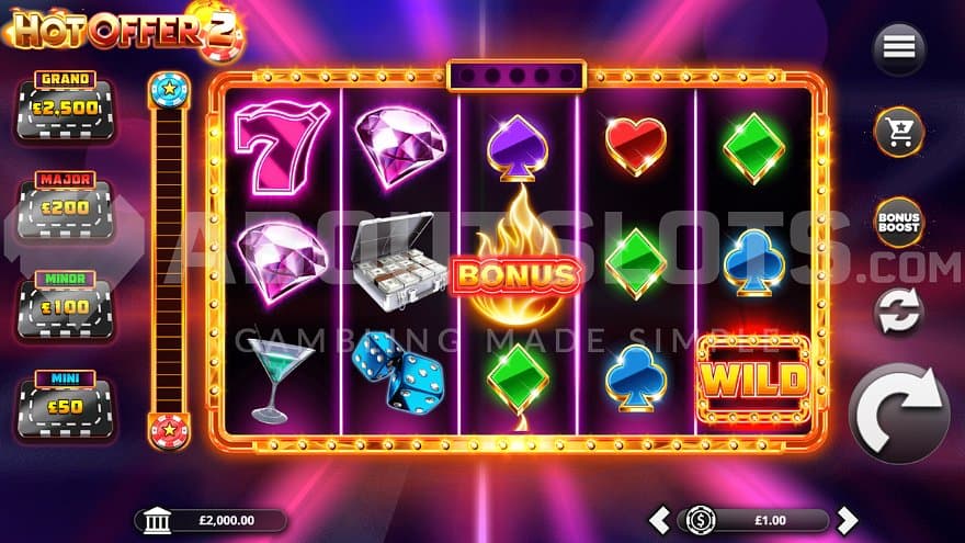 A casino slot with five reels and 3 rows.