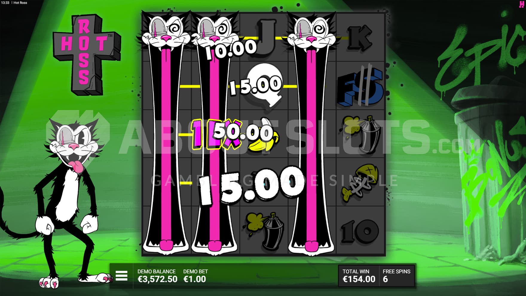 Bigg Boss Ross bonus in progress, showing Expanding Wilds on reels 1, 2, and 4.