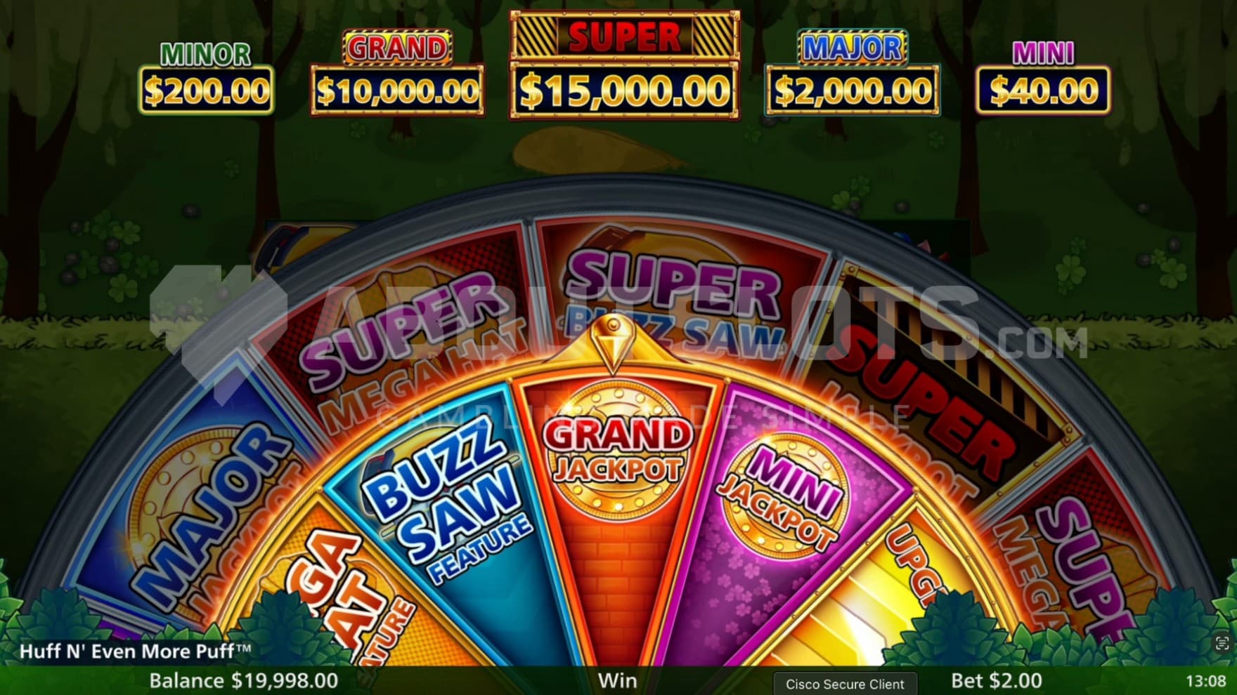 Wheel Feature being active showing a Grand Jackpot win.