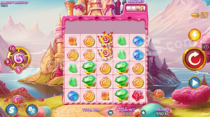 Base game with a candy castle in the background.