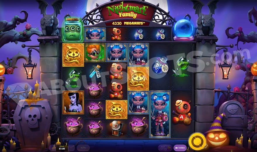 Six Megaways reels in a spooky cementary.