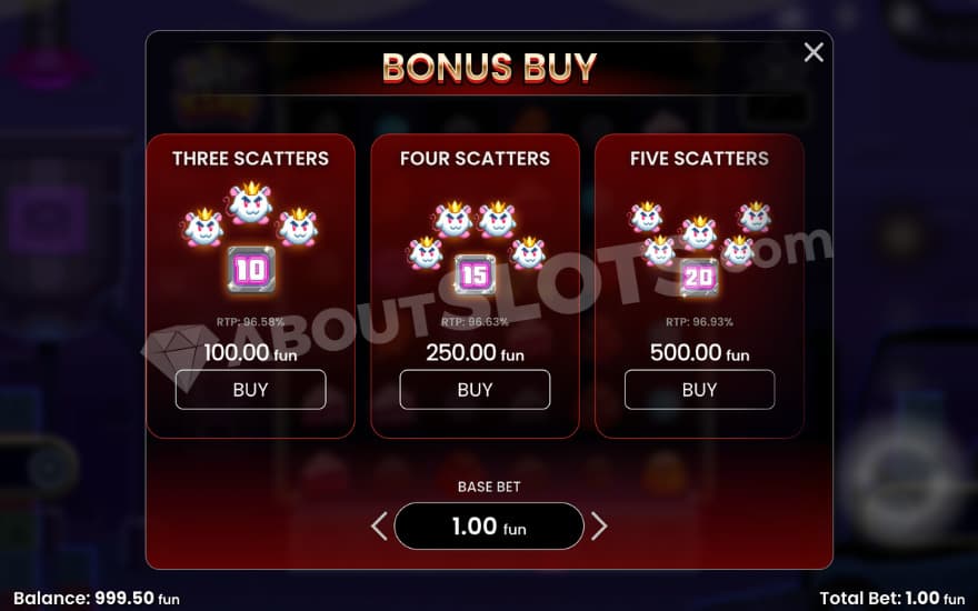 Bonus buy feature with 3 options to choose from.