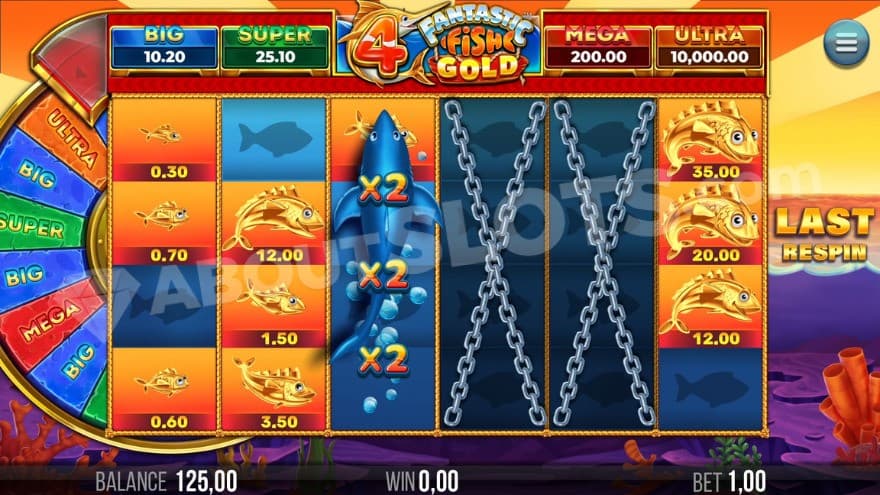 Respin bonus with a shark on the third reel.