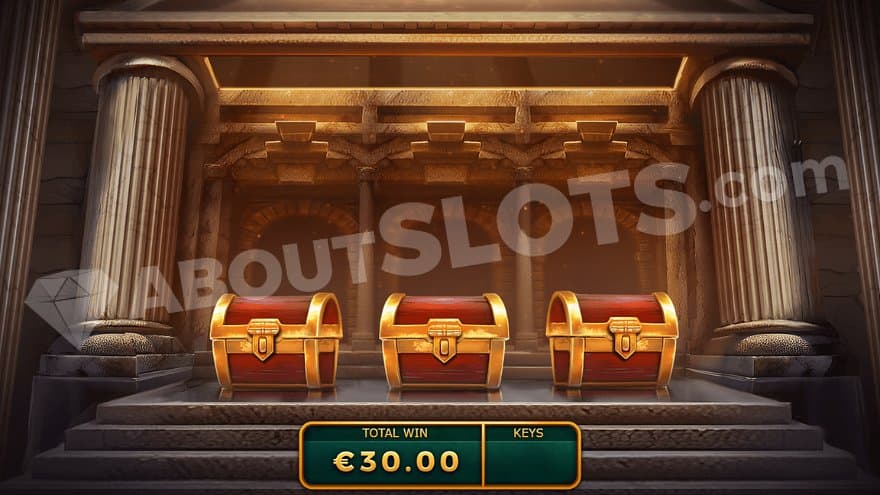 Three chests on the top of some stairs.