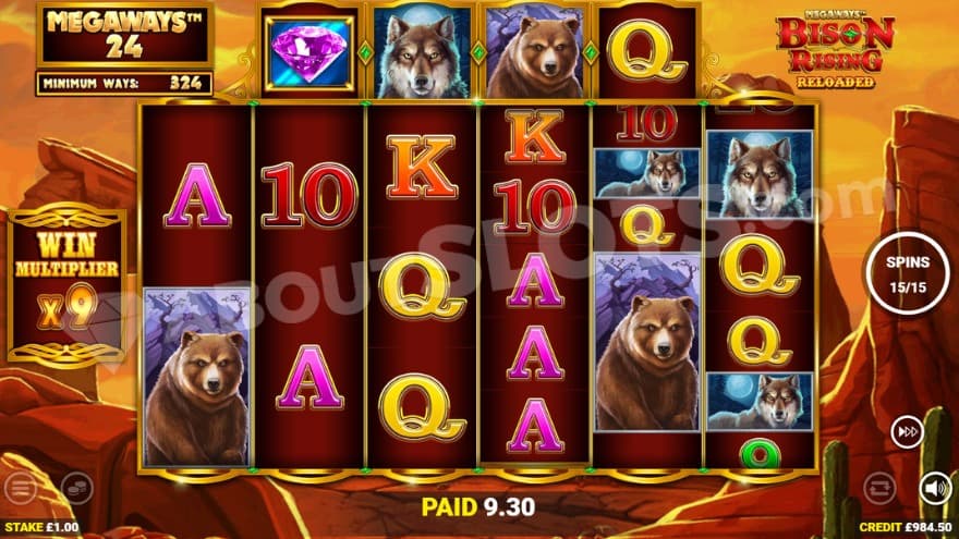 Free Spins feature with a current 9X win multiplier.