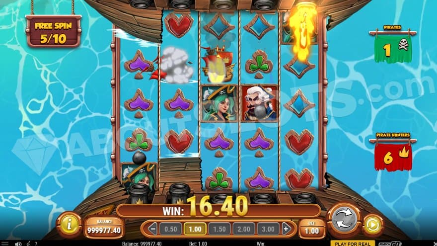 A €16.40 win on spin 5 of 10 in the free spins.