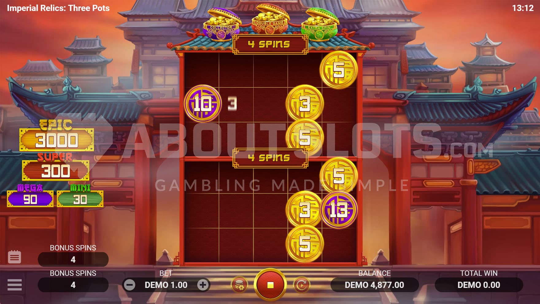 Bonus Game in progress, with all three modifiers active.