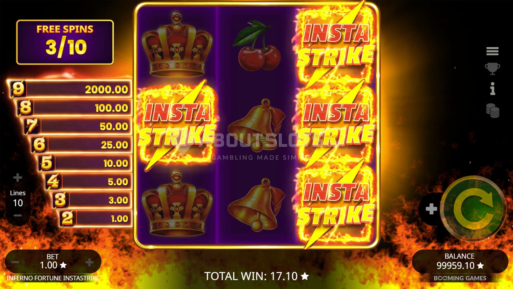 Free Spins in progress, showing an InstaStrike win.
