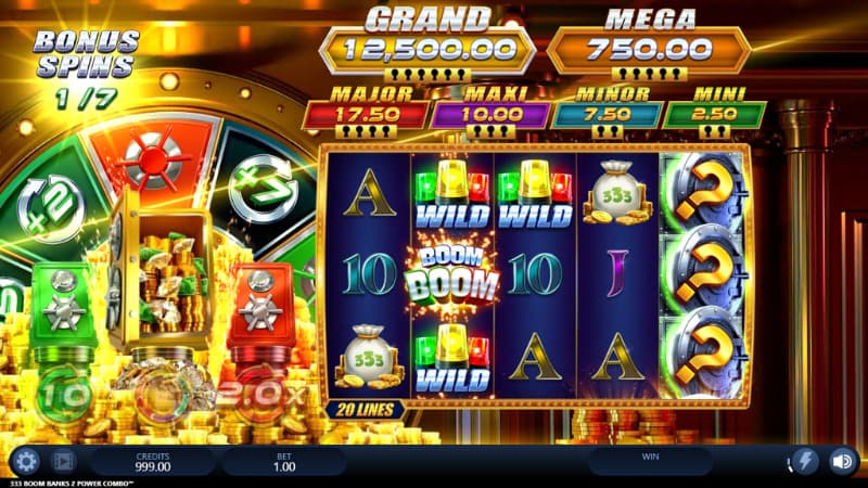 Bonus game feature being active where you can see the various Jackpots above the reels.