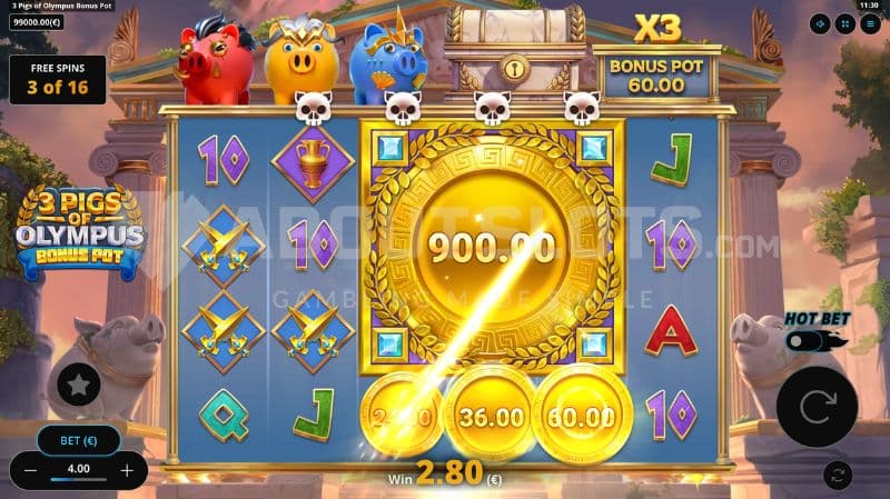 Bonus game with a 3X multiplier up on the right.