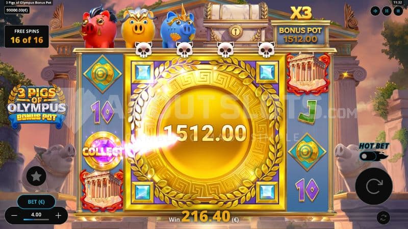 Final Bonus Spin where a prize of €1512 is collected.