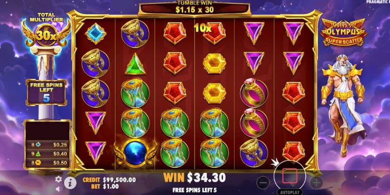 Bonus Game with a current 30X total multiplier, shown up in the left corner.