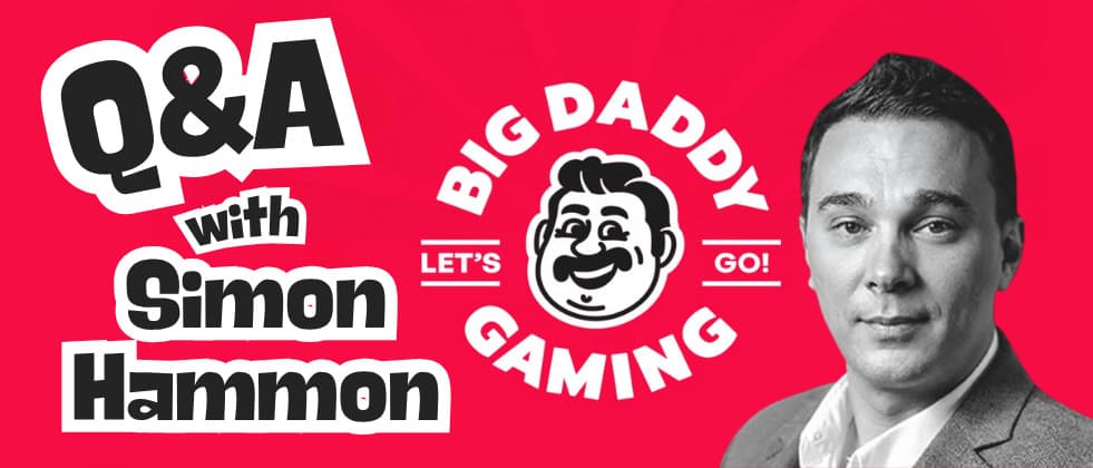 Banner with text saying Q&A with Simon Hammon, followed by a logo of Big Daddy Gaming and Simon himself to the right.