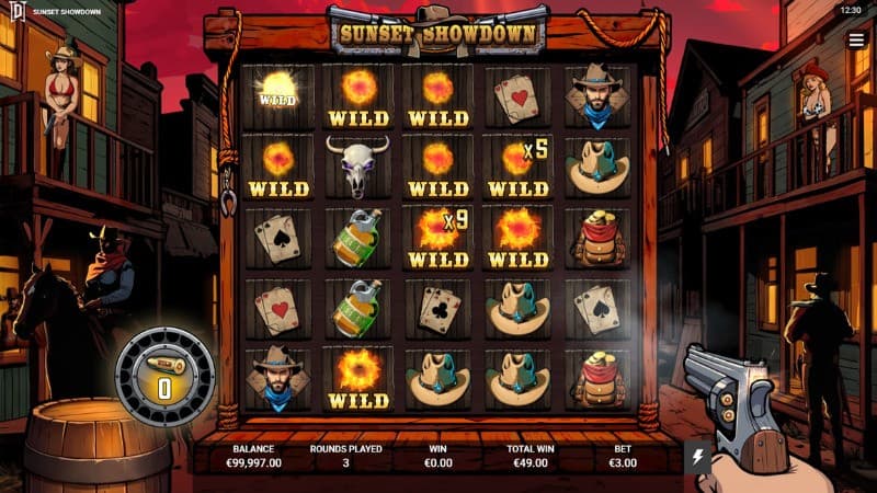 Bonus game gameplay being presented with nine wild symbols on the reels.