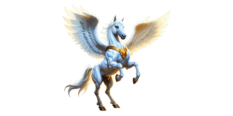 Almighty Pegasus standing on its two back legs.