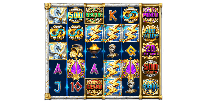 A picture showing a collection of symbols that can land, such as Connect & Collect and Respins symbols.
