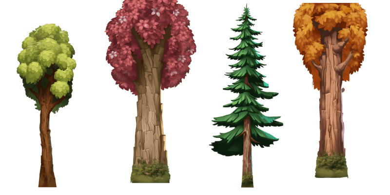 Four big trees are being presented.