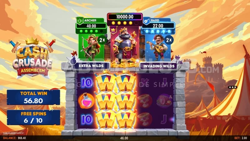 Free Spins bonus game being active with six wilds on the reels, creating a big win.