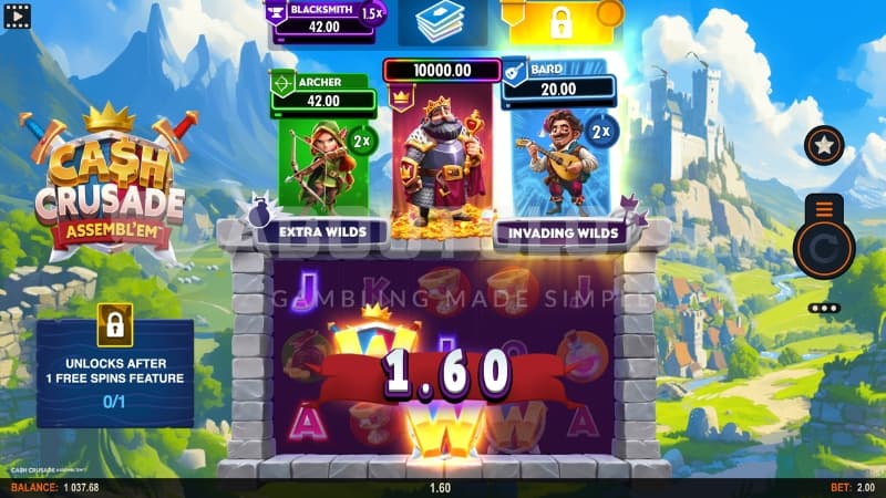 Base game with three cards being presented above the reels.