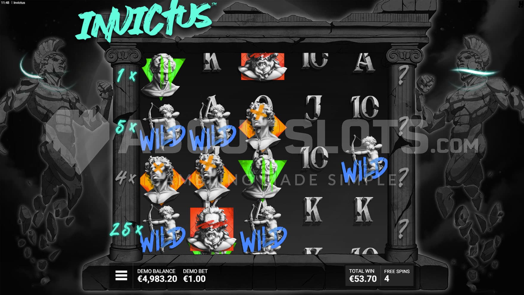 Temple of Jupiter bonus in progress, showing gameplay during a respin with multiple high-paying combinations and Wilds sticky.