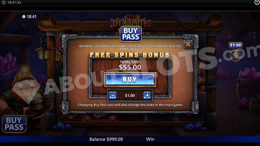 A text saying "Free Spins Bonus, total cost $55."