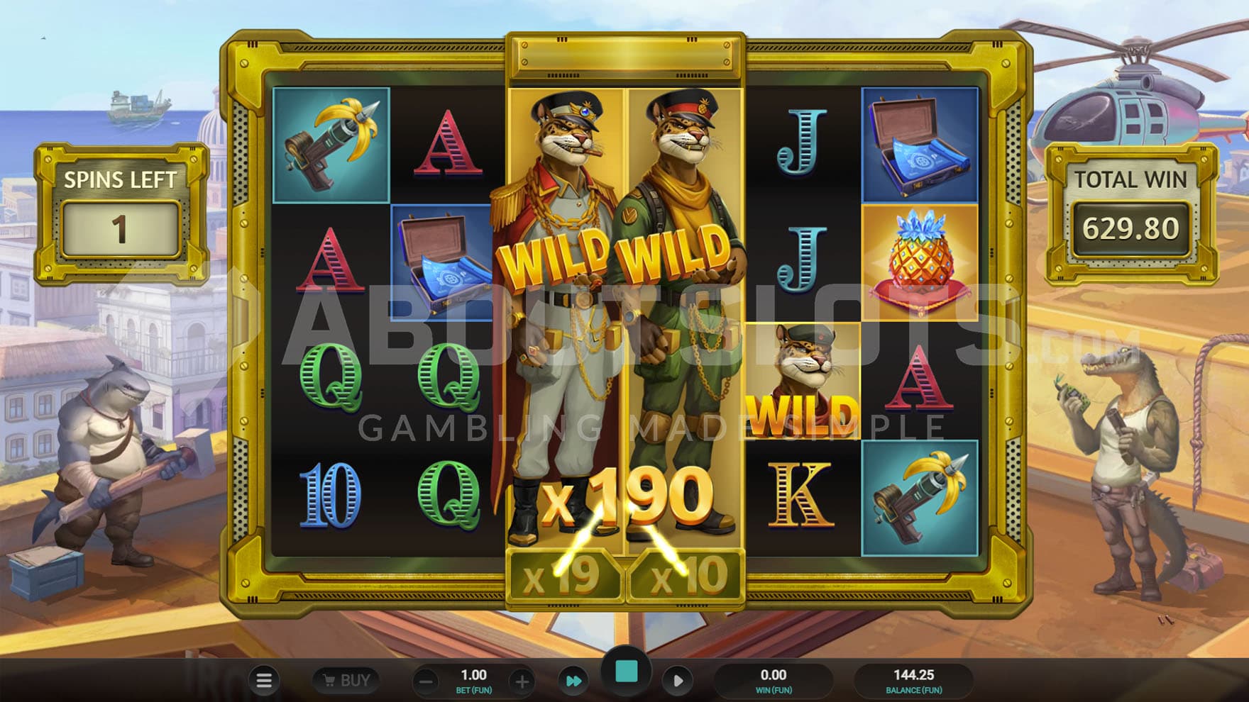 Expanding Wild Free Spins in Ultra mode, showing 2 Expanding Wilds on reels 3 & 4 with multipliers of x19 and x10.