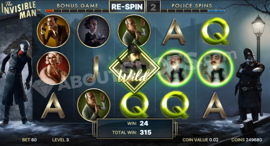 Bonus game with the police and the invisible man on the sides.