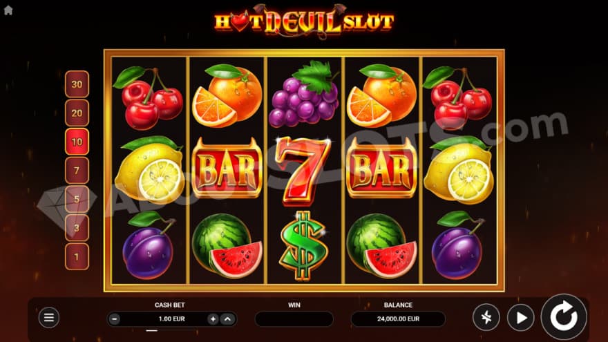 Base game with the current paylines amount shown to the left.