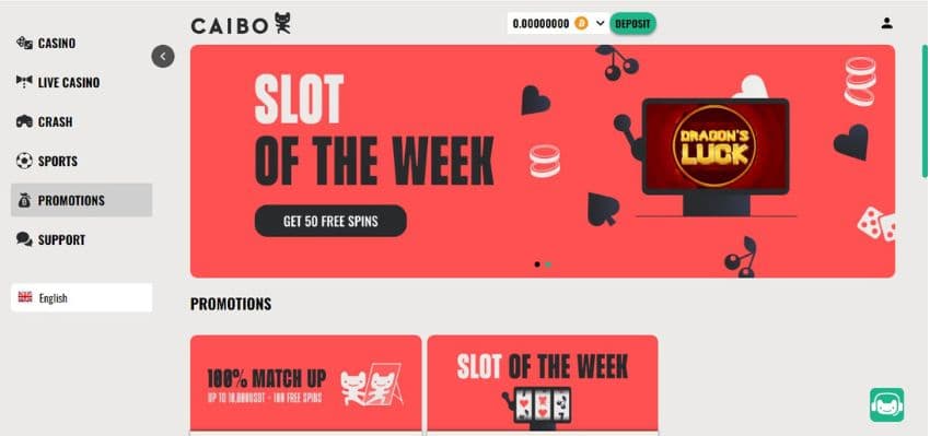 Promotions page, showing the match-up welcome bonus.