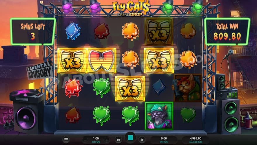 Free Spins bonus game with sticky wilds on the reels.