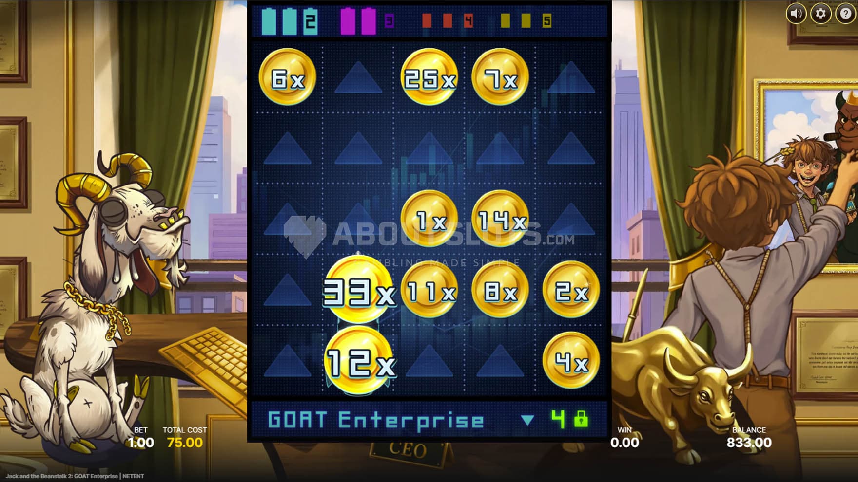 Screenshot of the Bonus Spins round in progress, showing multiple cash symbols on the grid.