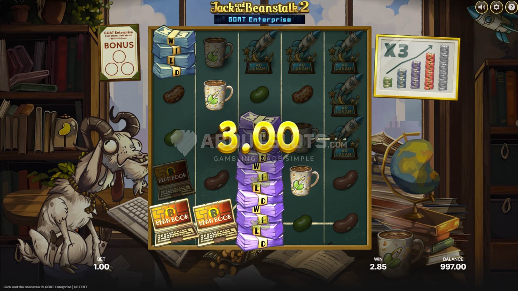 Screenshot of the Walking Wild Re-Spins feature triggered in the base game.