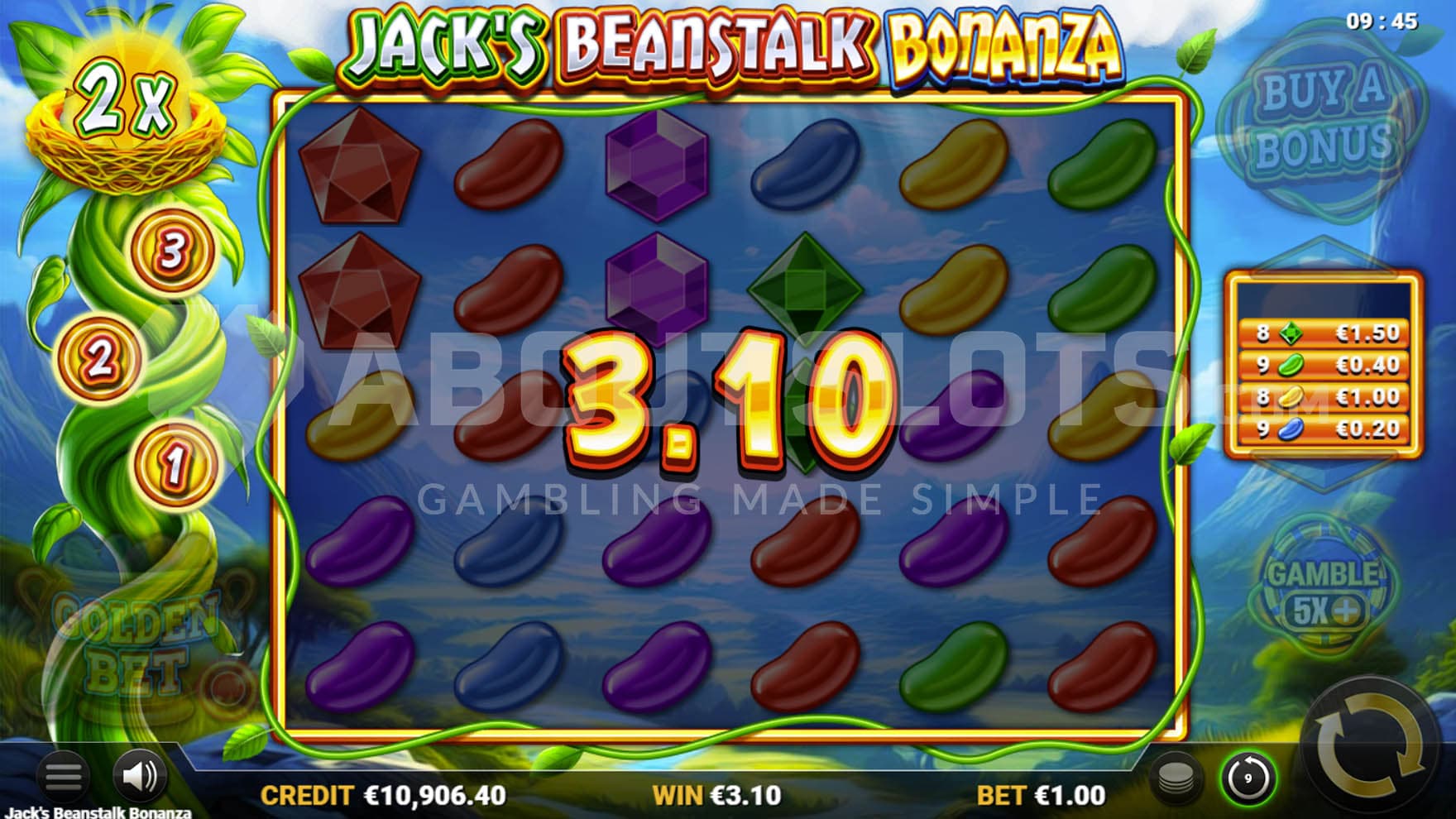 Beanstalk feature triggered in the base game, activating a multiplier to the total win.