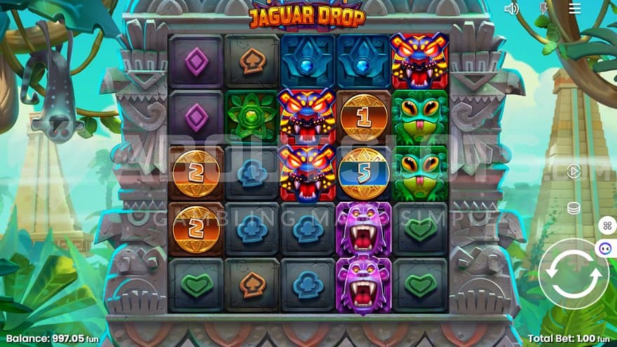A casino slot with stone symbols in a jungle.