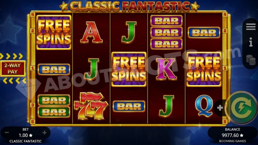 Activation of the free spins feature with three scatter symbols.